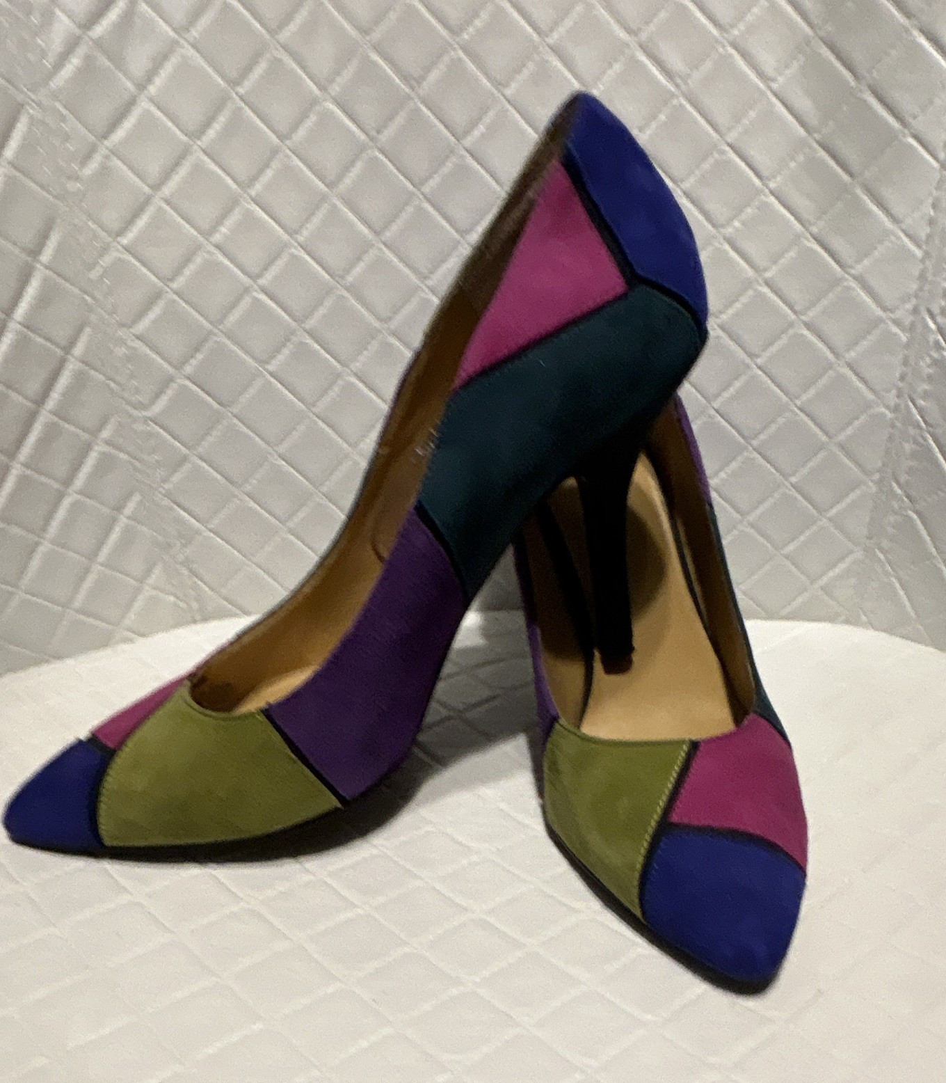 Women’s Multicolor Colorblock Leather Pointed Toe Slip On Pumps Size 11
