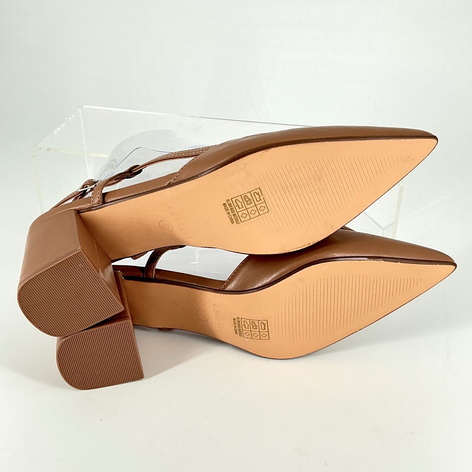 Berness Size 9 Cognac Brown Pointed Block Heel Slingback Pumps NEW Chevelle $65