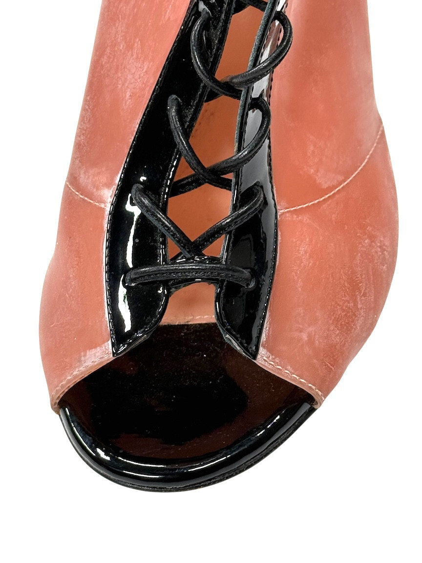 Gianvito Rossi Boots 40 Ree Blush Pink Latex Lace Up Peep Toe Single Boot Only
