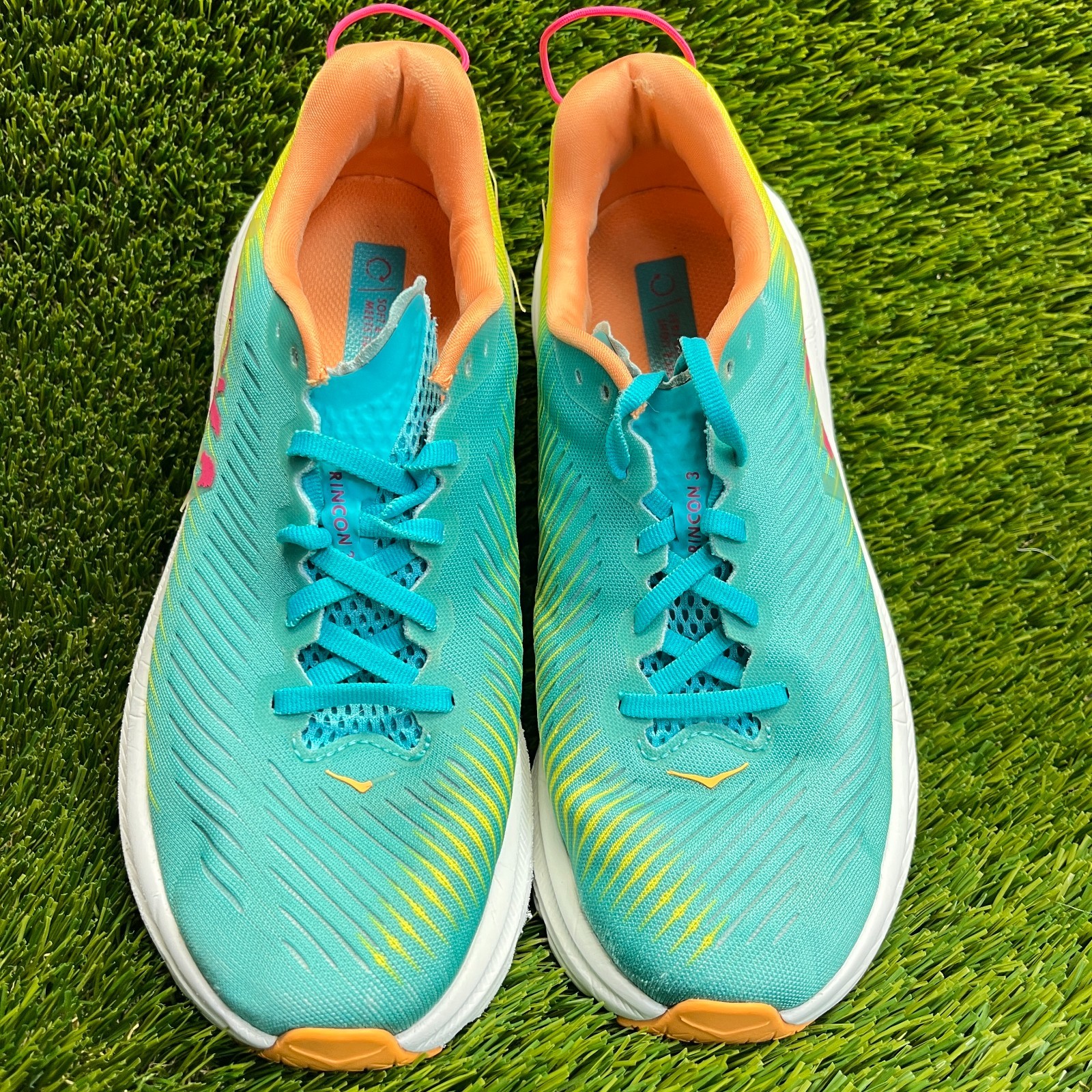 Hoka One One Rincon 3 Womens Size 7 Blue Yellow Athletic Running Shoes Sneakers
