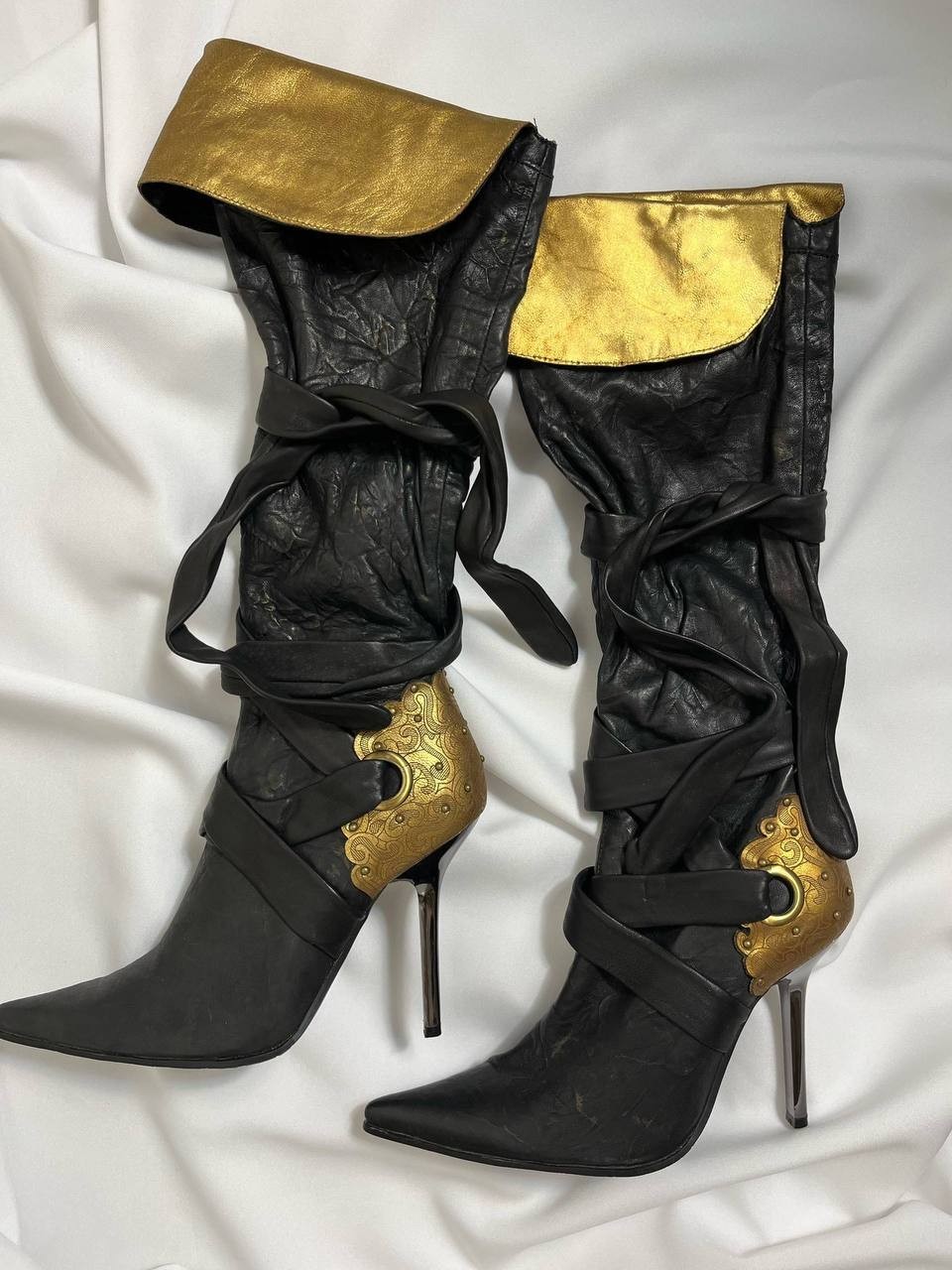 Very Rare MEDEA Futuristic Cyber Gothic Gold Metal Heel Boots Retro Archive y2k