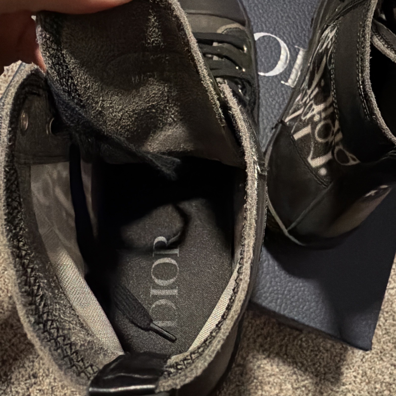 Authentic DIOR B23 Oblique Canvas Black Calfskin High Top Sneakers Shoes sz 38