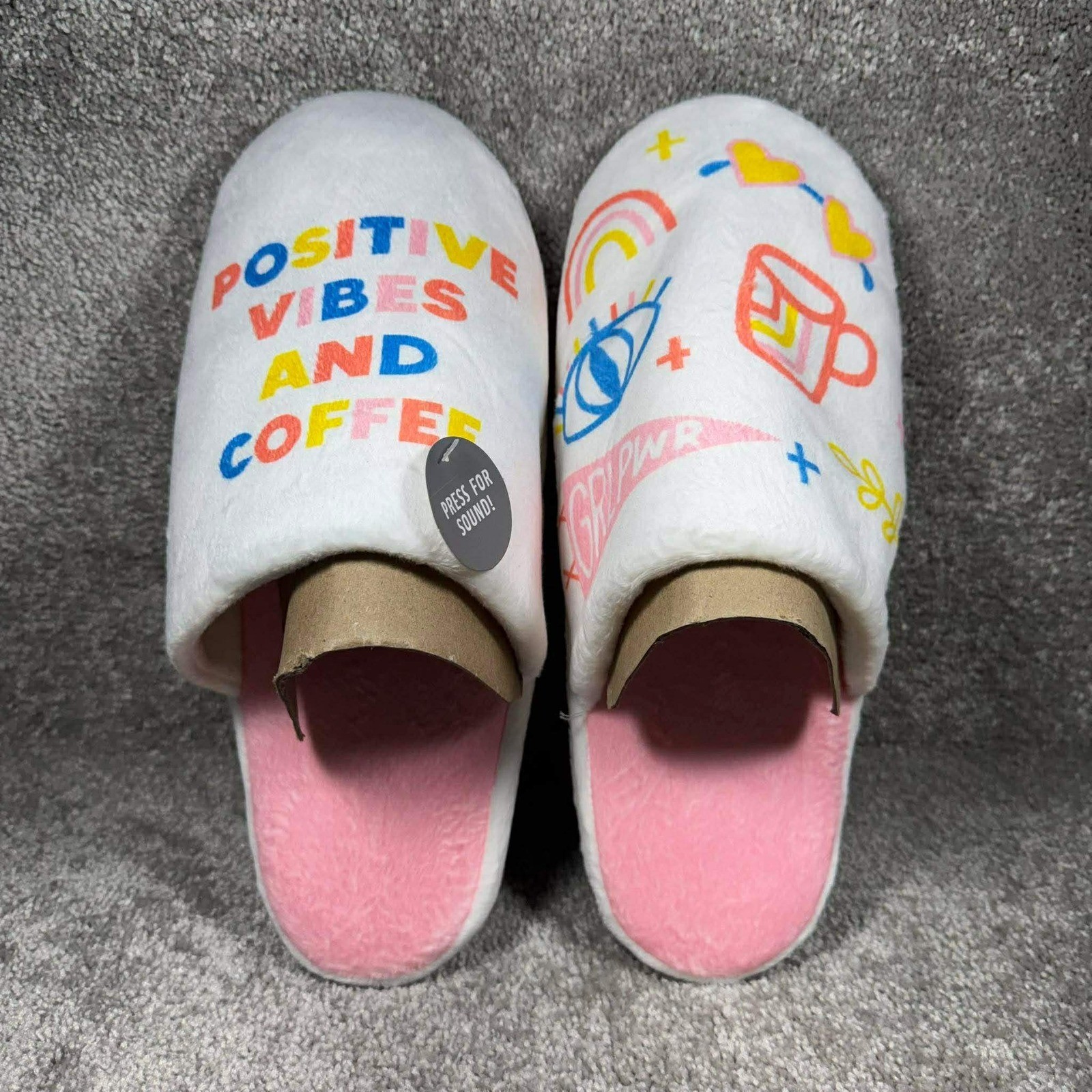 Hallmark Slippers White Positive Vibes – Womens Large