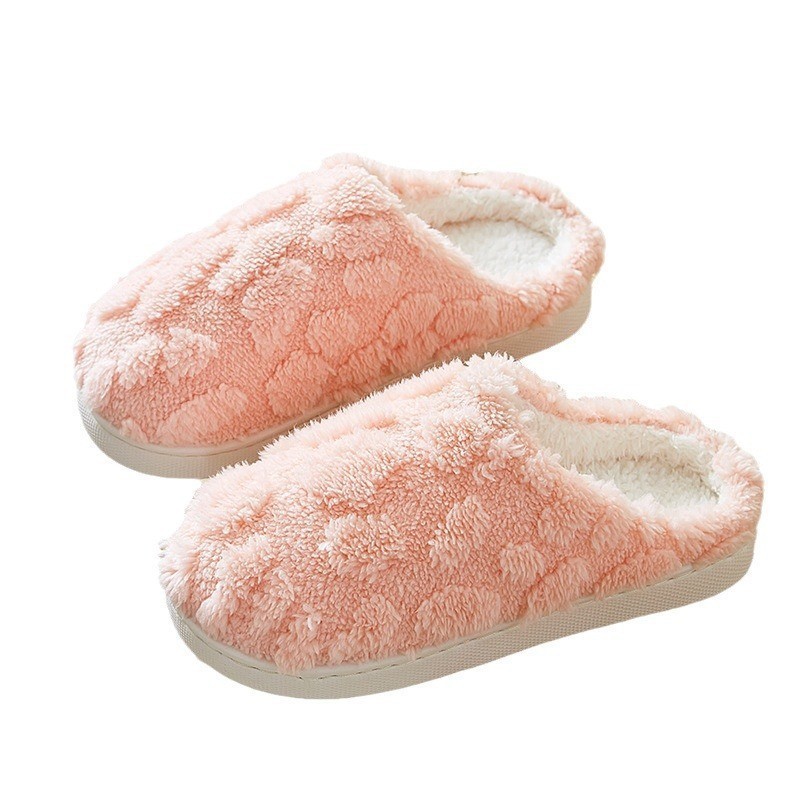 Female autumn winter couple home with plush warm cotton slippers