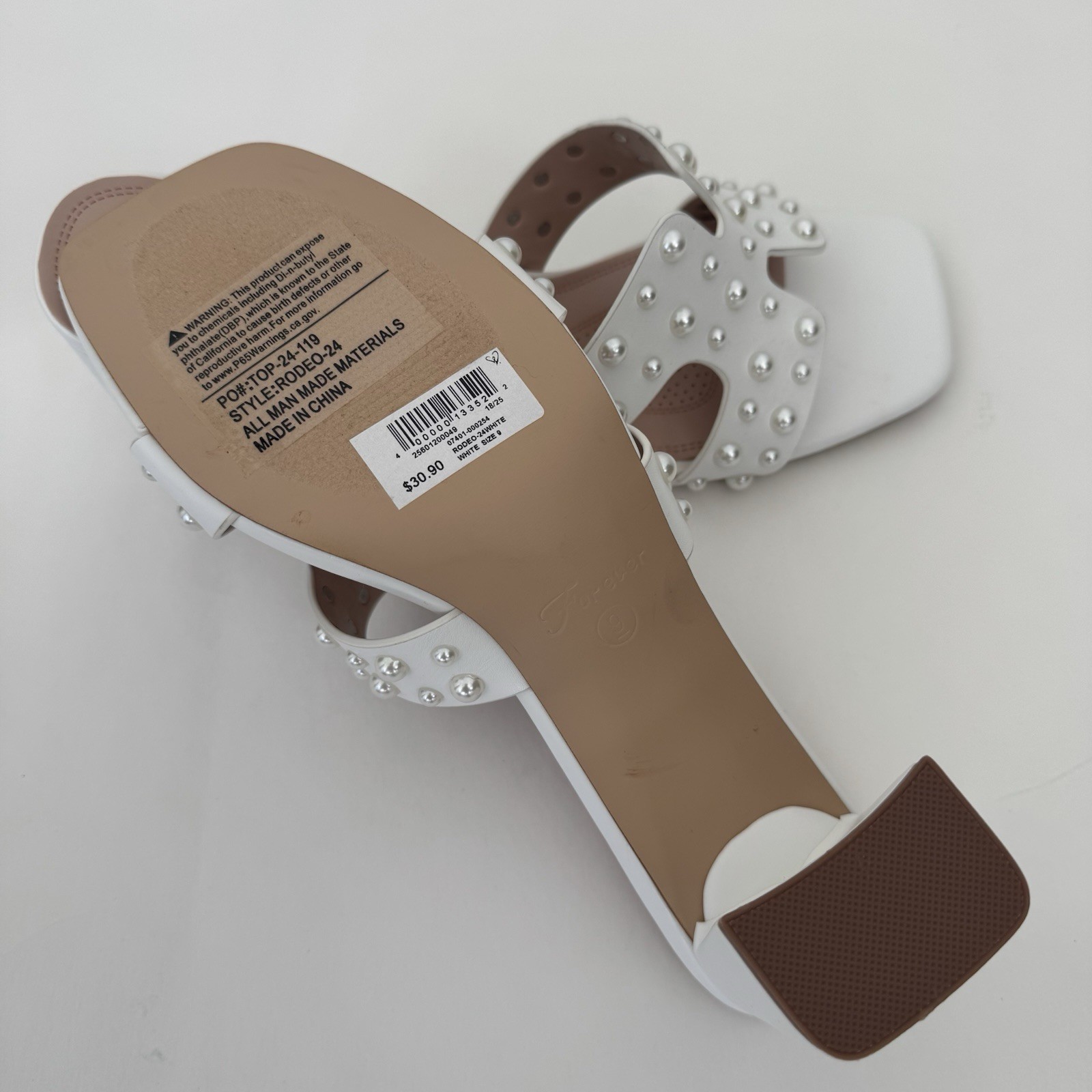 Forever Sandals Women’s 9 Pearl Studded White Slip On Slides Baby Showers New