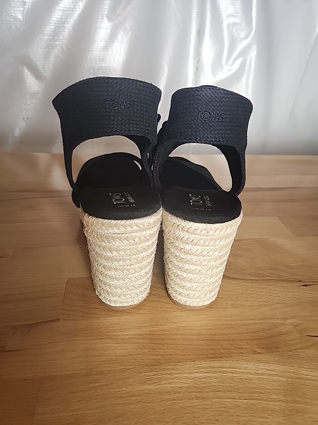 TOMS Majorca Rope Platform Espadrille Sandals 12 Black Block Heel Resort Chic