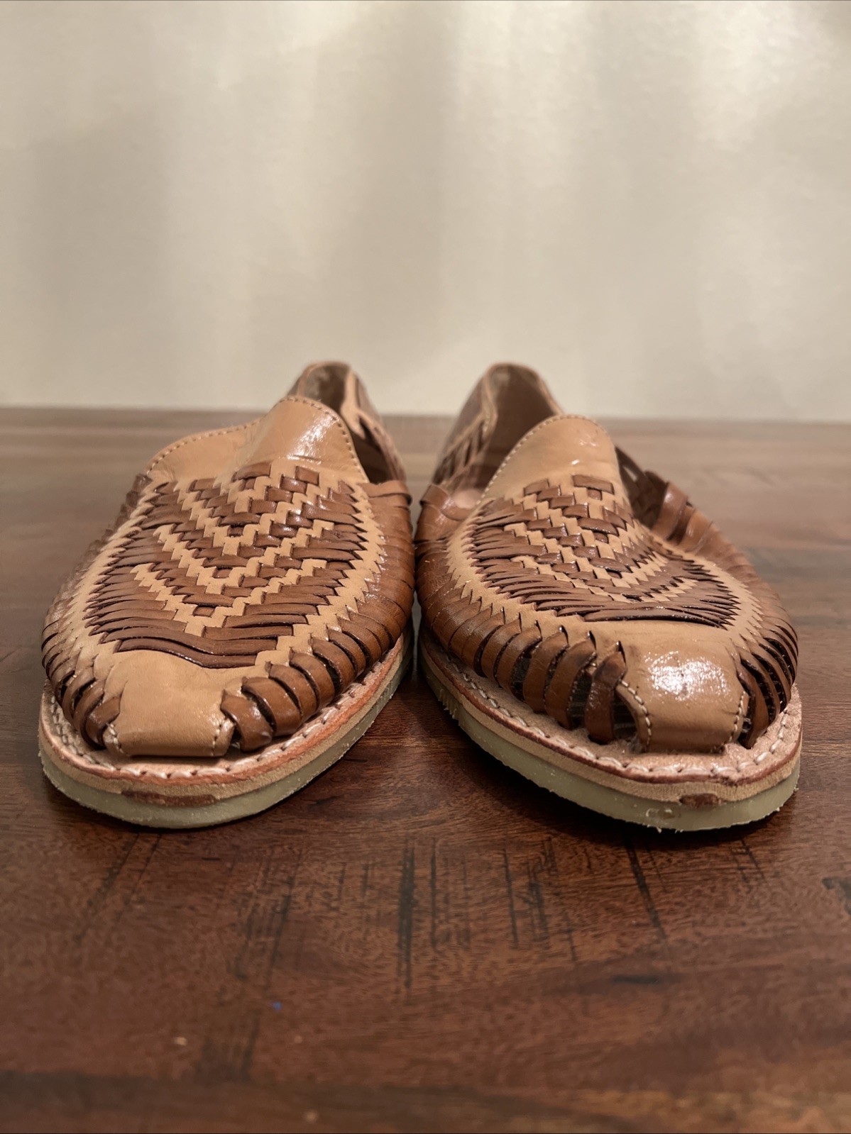 Mens Leather Huarache Sandals Brown Woven SlipOn Handmade Mexico 29 US M 11-11.5