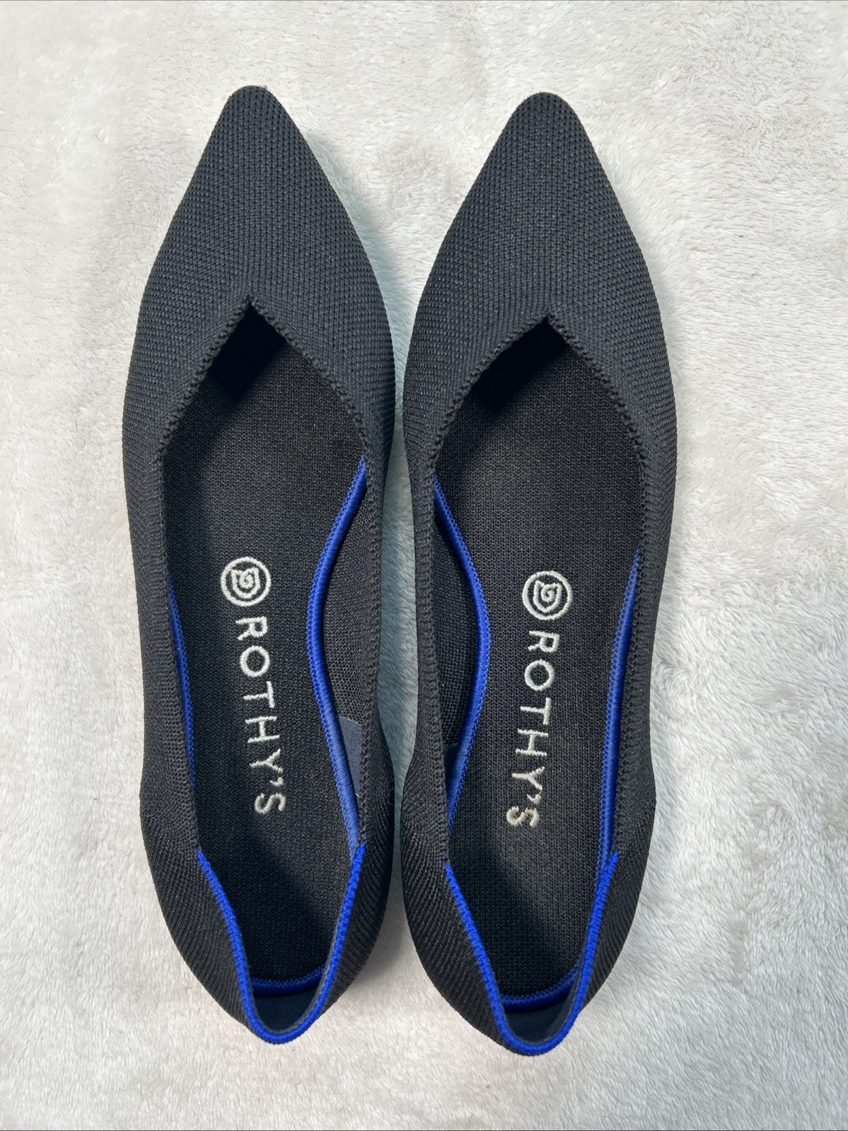 Rothy’s The Point Flats Black Blue Trim Knit Recycled Shoes Women Sz 9