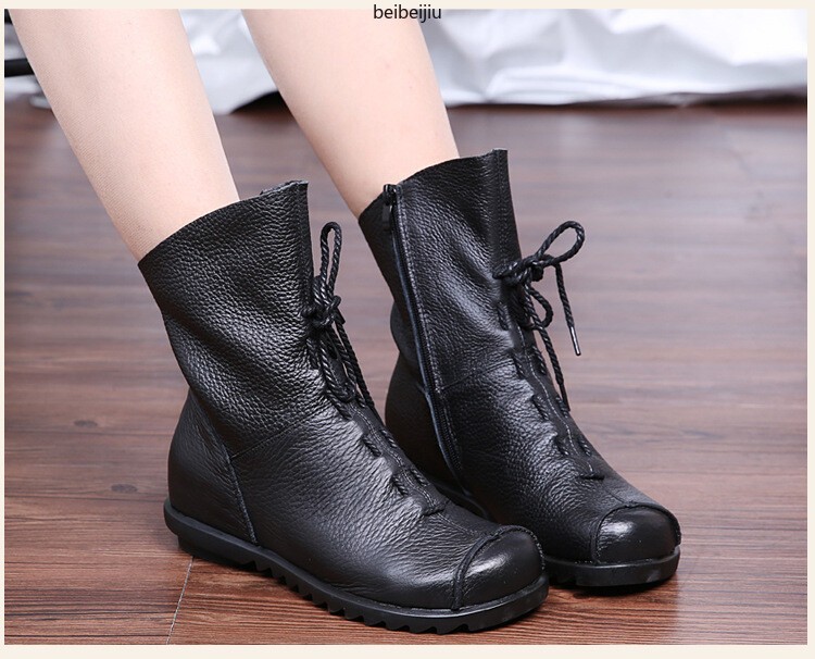 Womens Soft Leather Lace Up Ankle Boots High Top Moccasin Side Zip Comfort Shoes