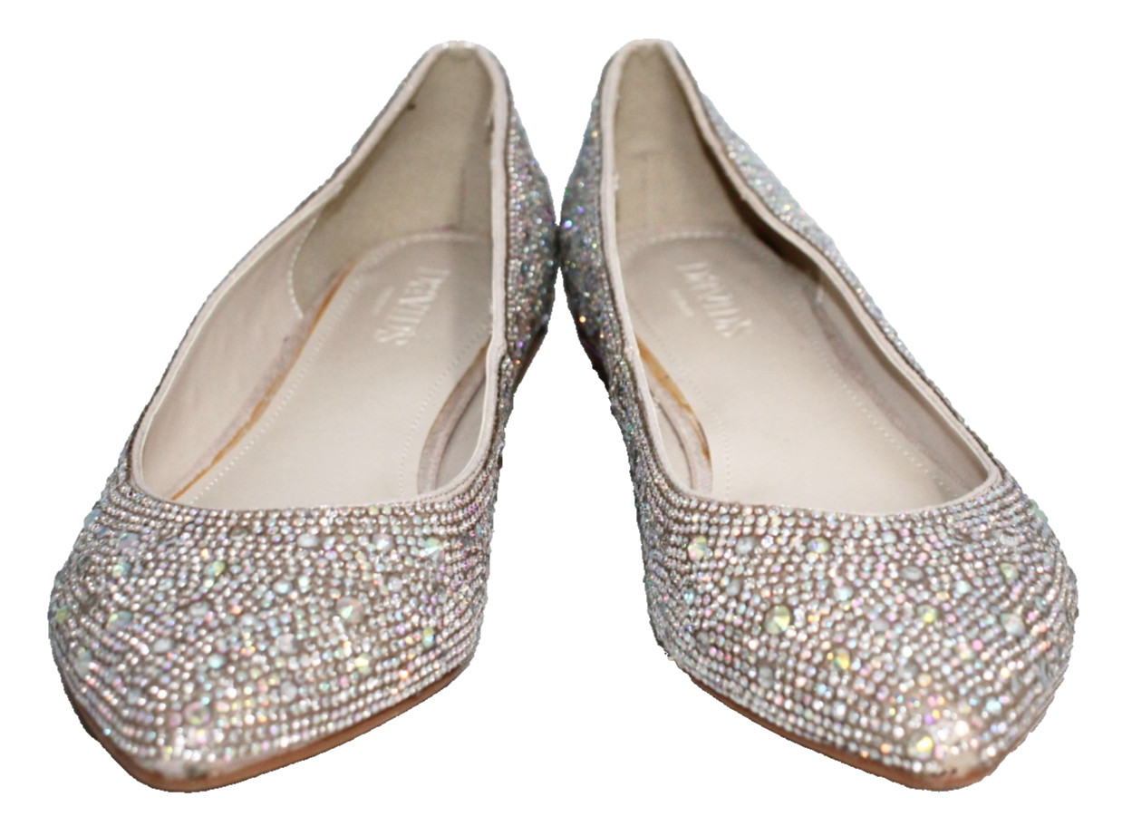 DAVID’S BRIDAL Avie Crystal Iridescent Ballet Flat Women Size 9 Nude Multicolor