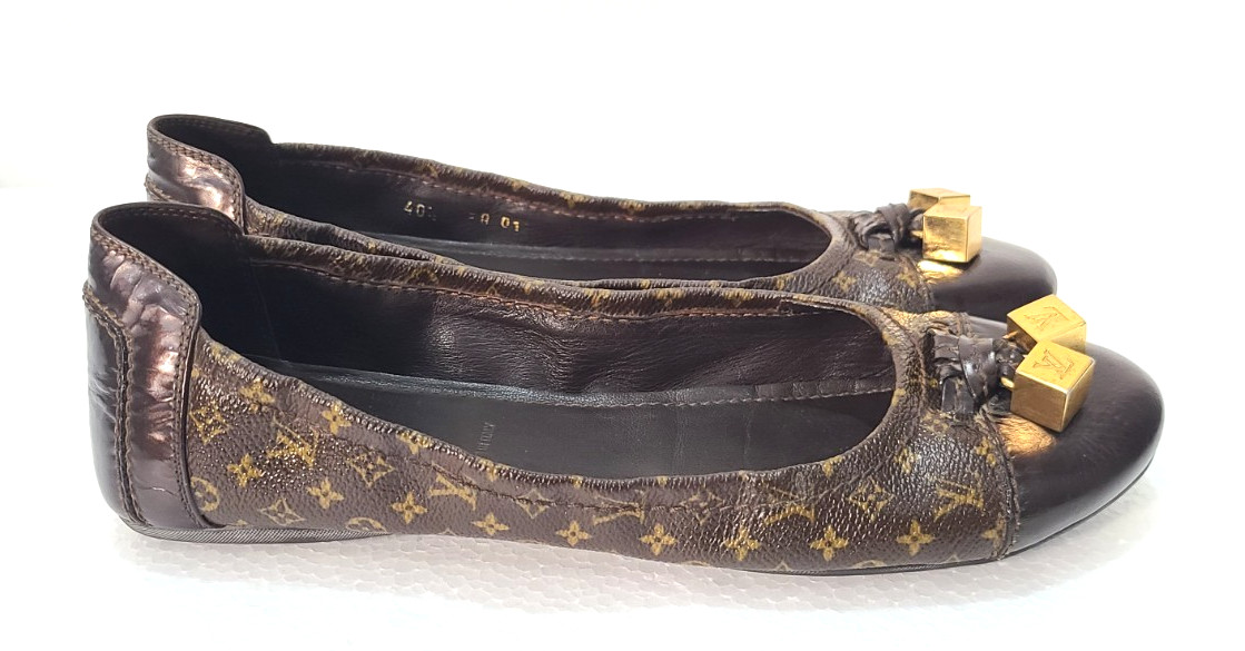 Louis Vuitton Monogram Canvas Ballet Flats Gold Cubes Dice EU 40.5 US 10