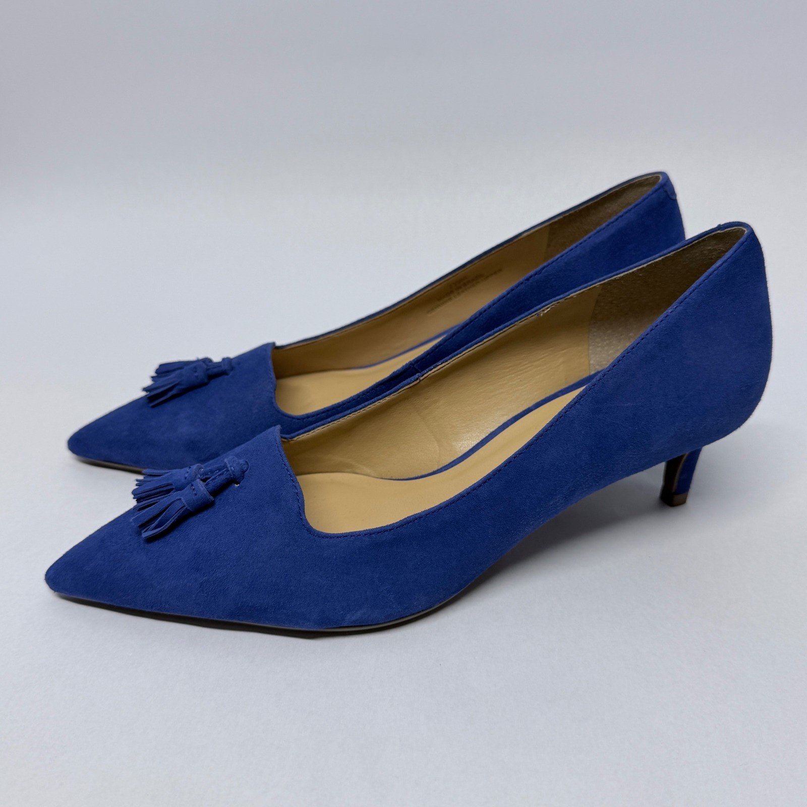 Talbots Womens Royal Blue Suede Tassel Kitten Heel Pumps Pointed Toe Size 7.5M