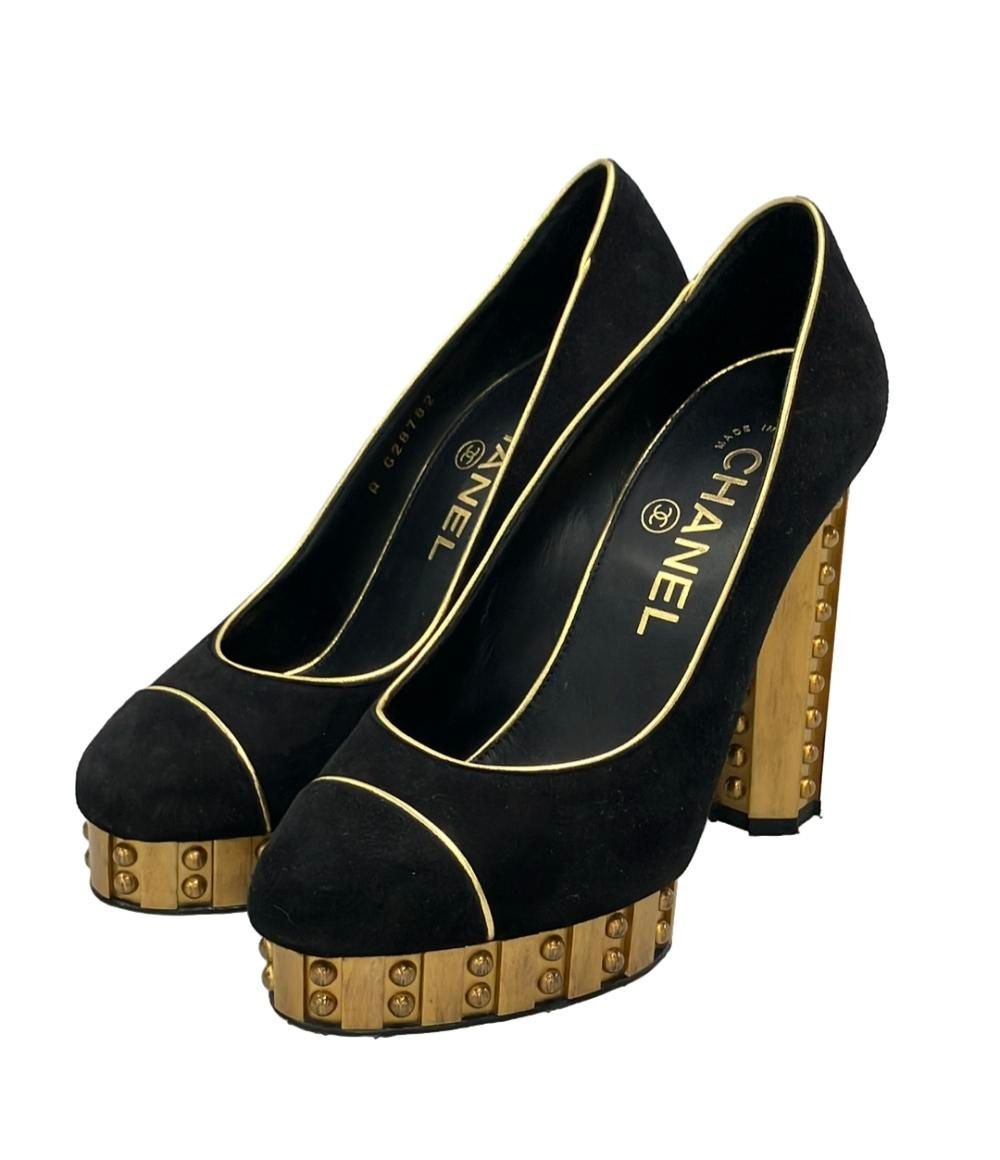 CHANEL Pumps Coco Mark Suede Black Women’s Size EU34/US3.5