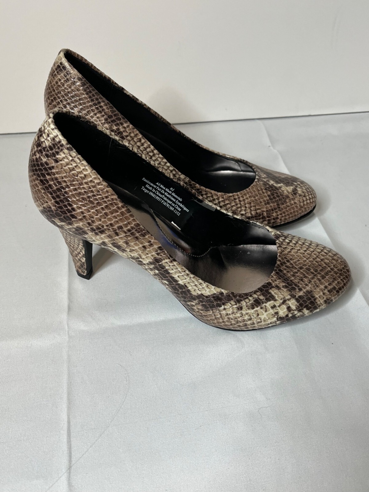 Snake Print High Heels Faux Leather Shoes 8.5 Target Made In China All Man-Made