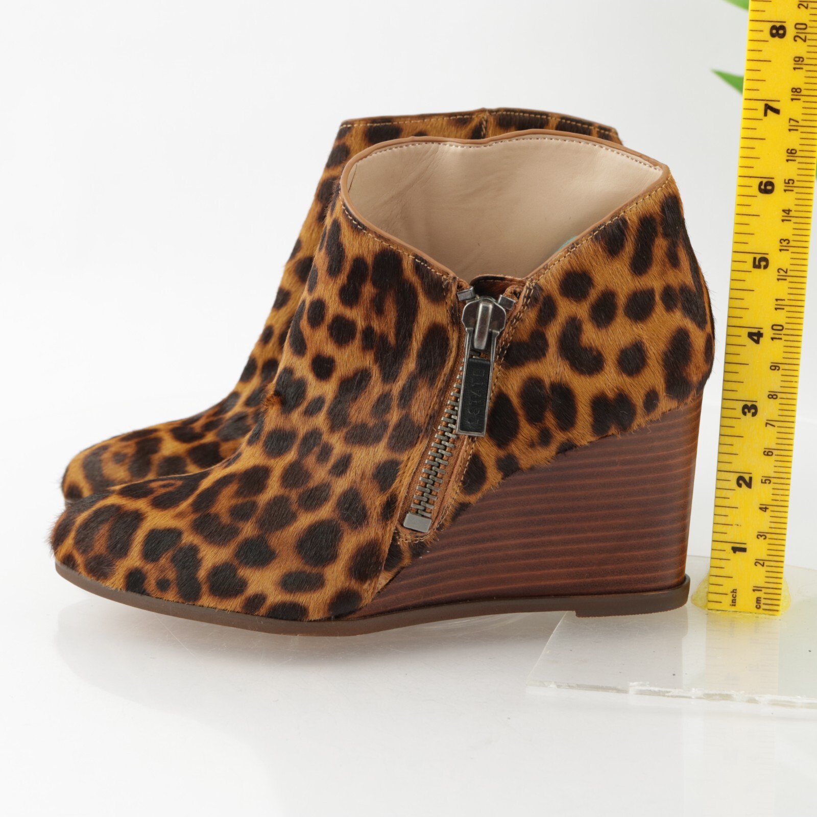 1.STATE Womens Kaleb Boot Size 7 Brown Pony Calf Hair Leopard Wedge Zip Bootie