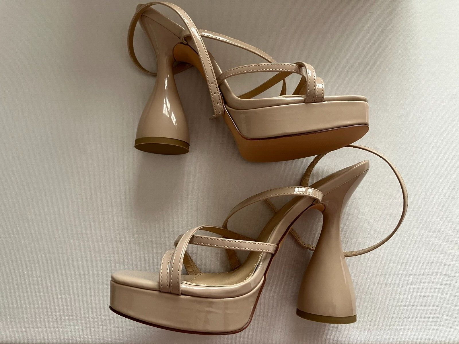 Viviany Square Toe Platform Sandals Nude Chunky Block Heel Ankle Strap 8.5 NEW