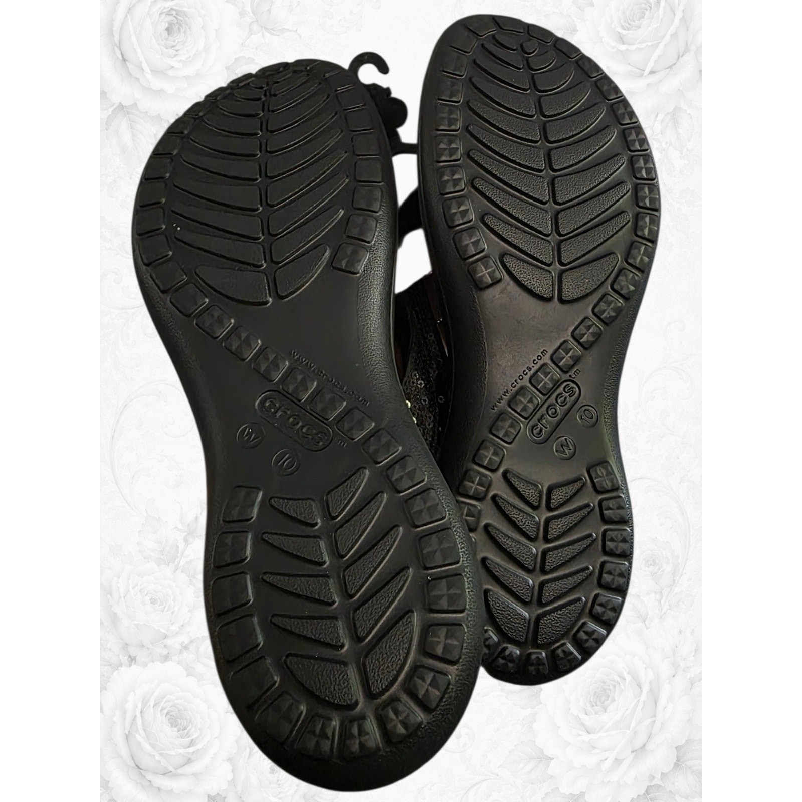 Crocs Capri V Black Sequin Comfort Flip Flops Women’s 10W 8M NWT