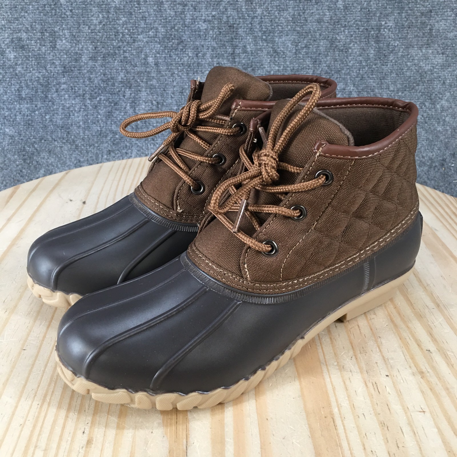 St. John’s Bay SJB Denton Duck Boots Womens 8 M Ankle Top Lace Up 100-1023 Brown