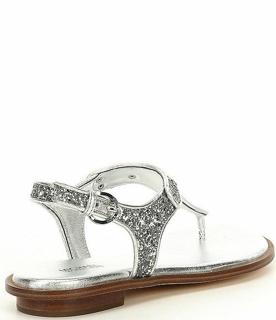 MICHAEL KORS MK PLATE ICONIC GLITTER LOGO T STRAP THONGS SANDALS SHOE HEAVEN