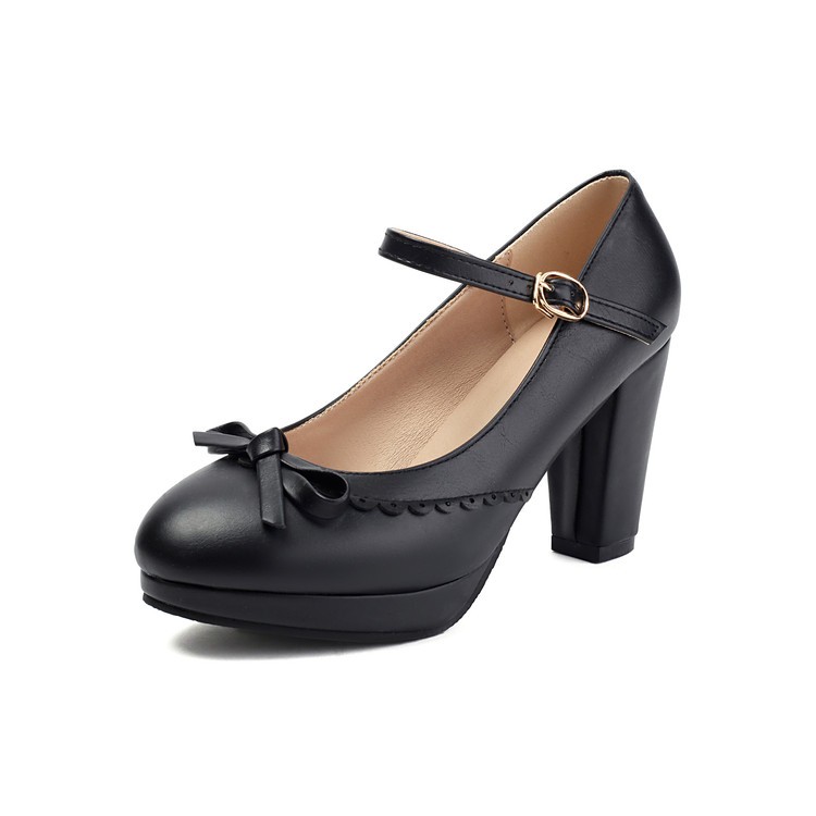 Women’s Block Heel Buckle Bow Mary Jane Casual Pump Sweet Ankle Strap Work Shoes