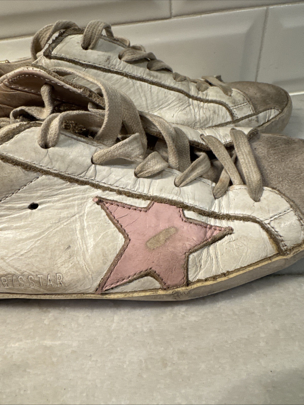 Golden Goose Super Star Sz 38 White Pink Gold Leather Low Top GGDB Lace Up