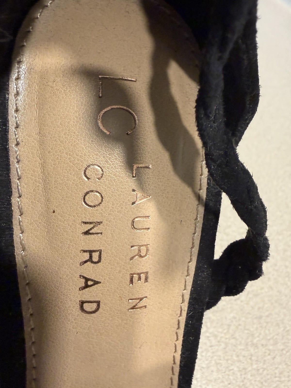 LC Lauren Conrad Black Braided Strappy Open Toe Stiletto Heels Buckle Zip