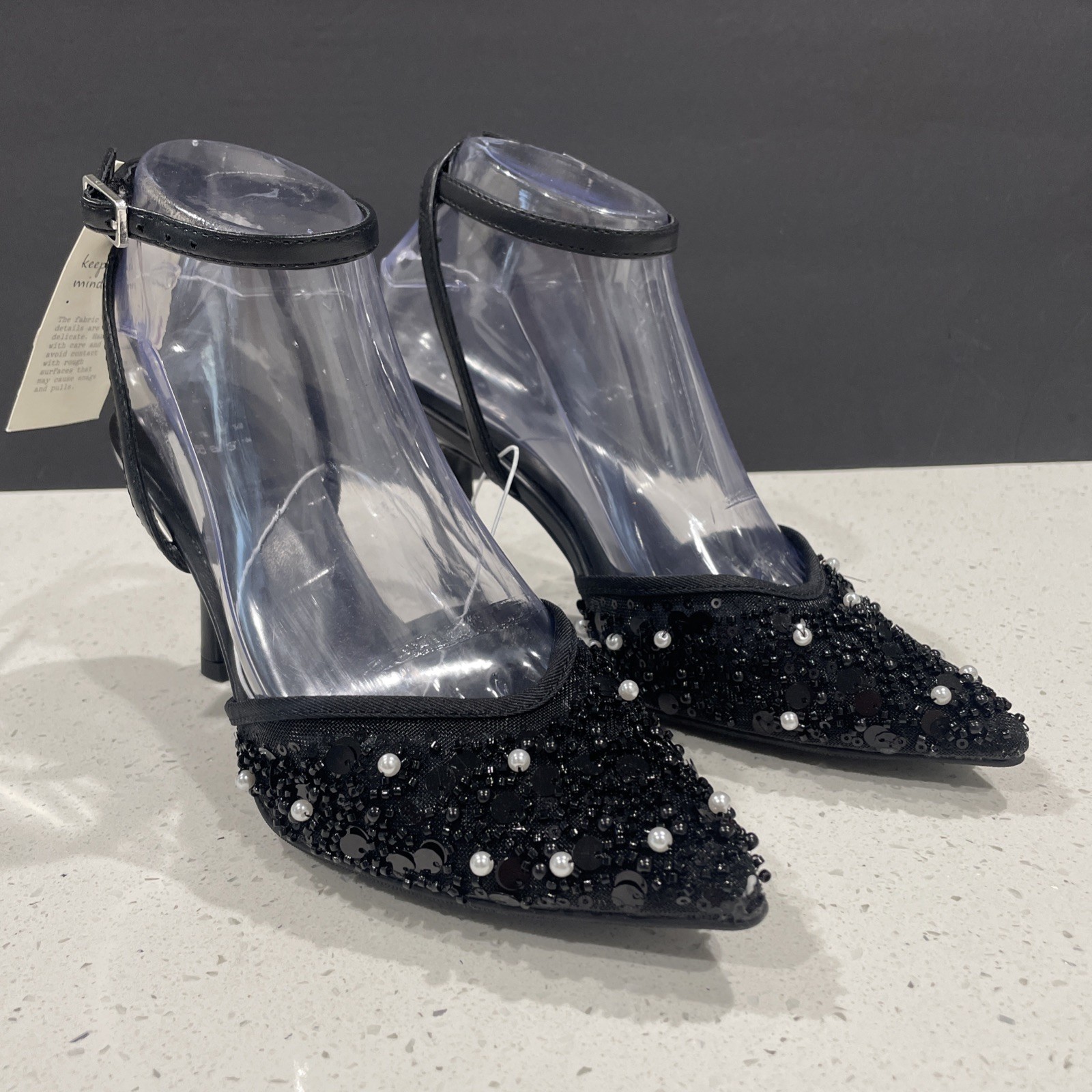Black Heels 3.5 In «Ruth» Faux Pearls Sequins Beads Sz 6.5 NWT- A New Day-