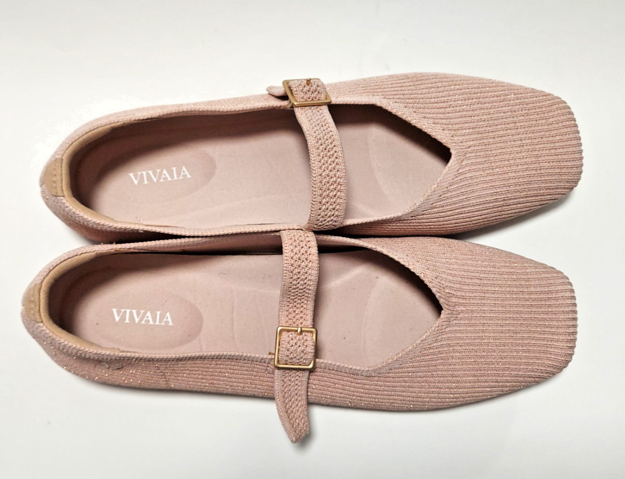 Vivaia Margot Square-Toe V-Cut Flats Mary Jane Shoes Knit Rose Gold US 10 EUC
