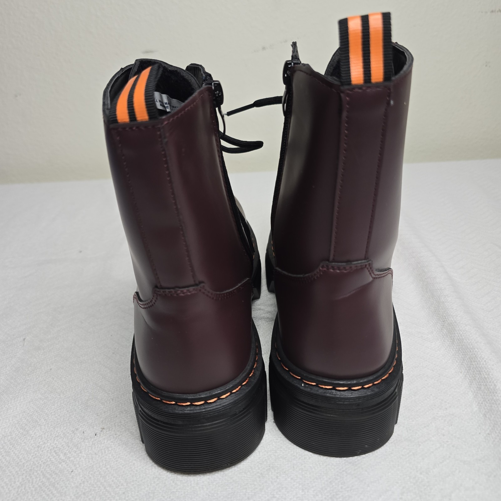 Women’s Burgundy Combat Ankle Boots Lace Up Side Zip Round Toe NELLY-1 Size 10