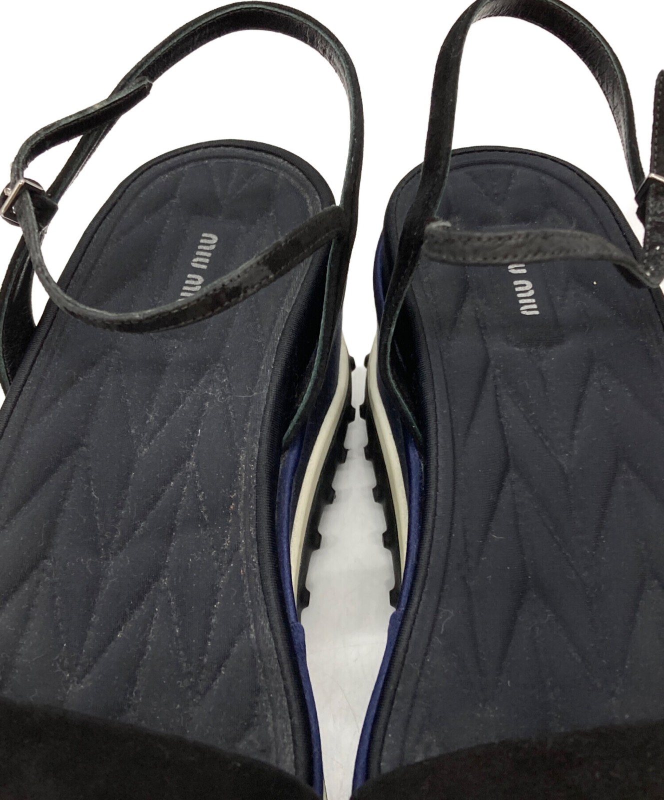 MIU MIU Sandals Shoes platform EU 37.5 US 7.5 Black Navy Authentic