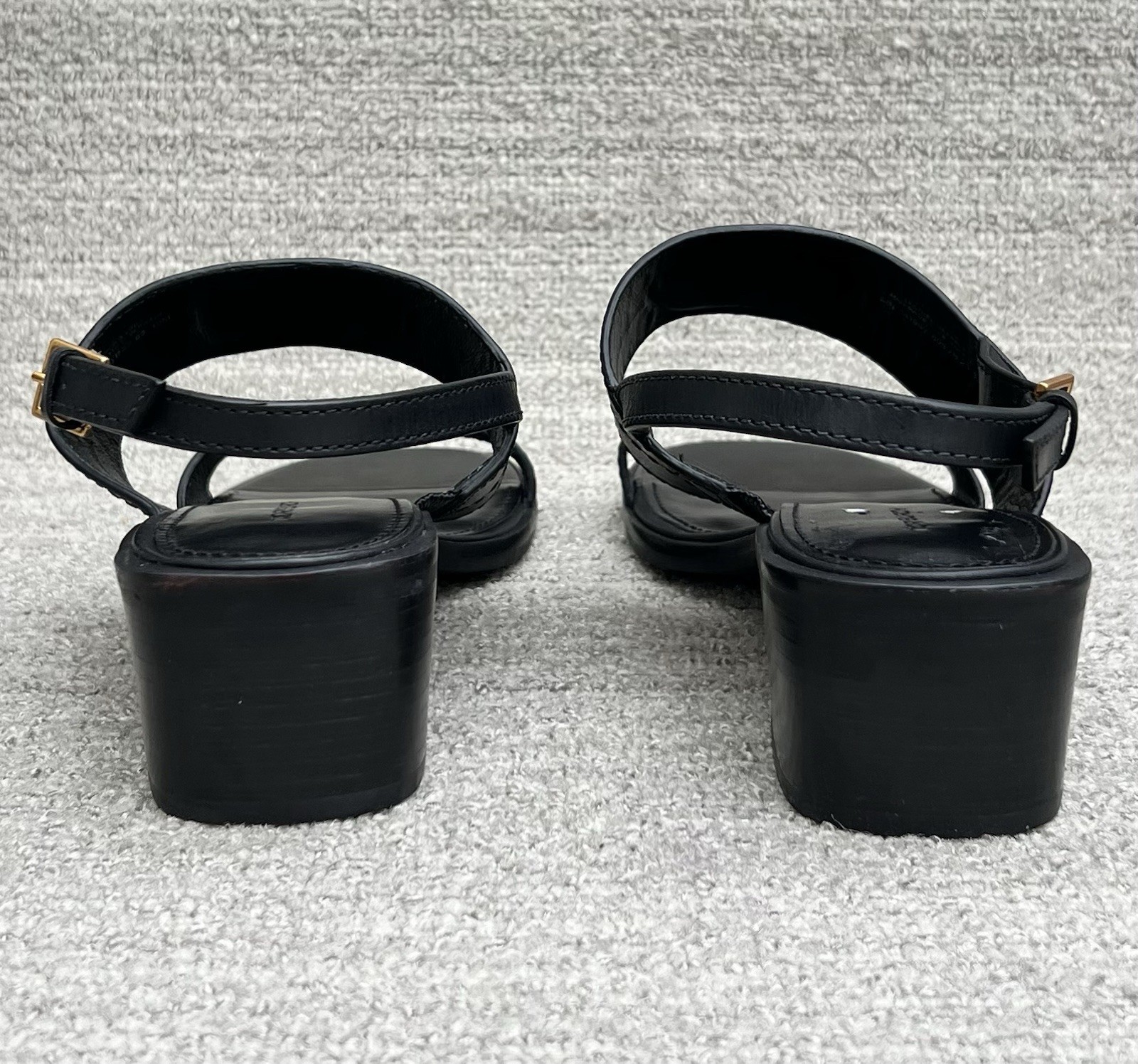TORY BURCH Eleanor Block Heel Black Leather Sandals Women’s Size 10 US