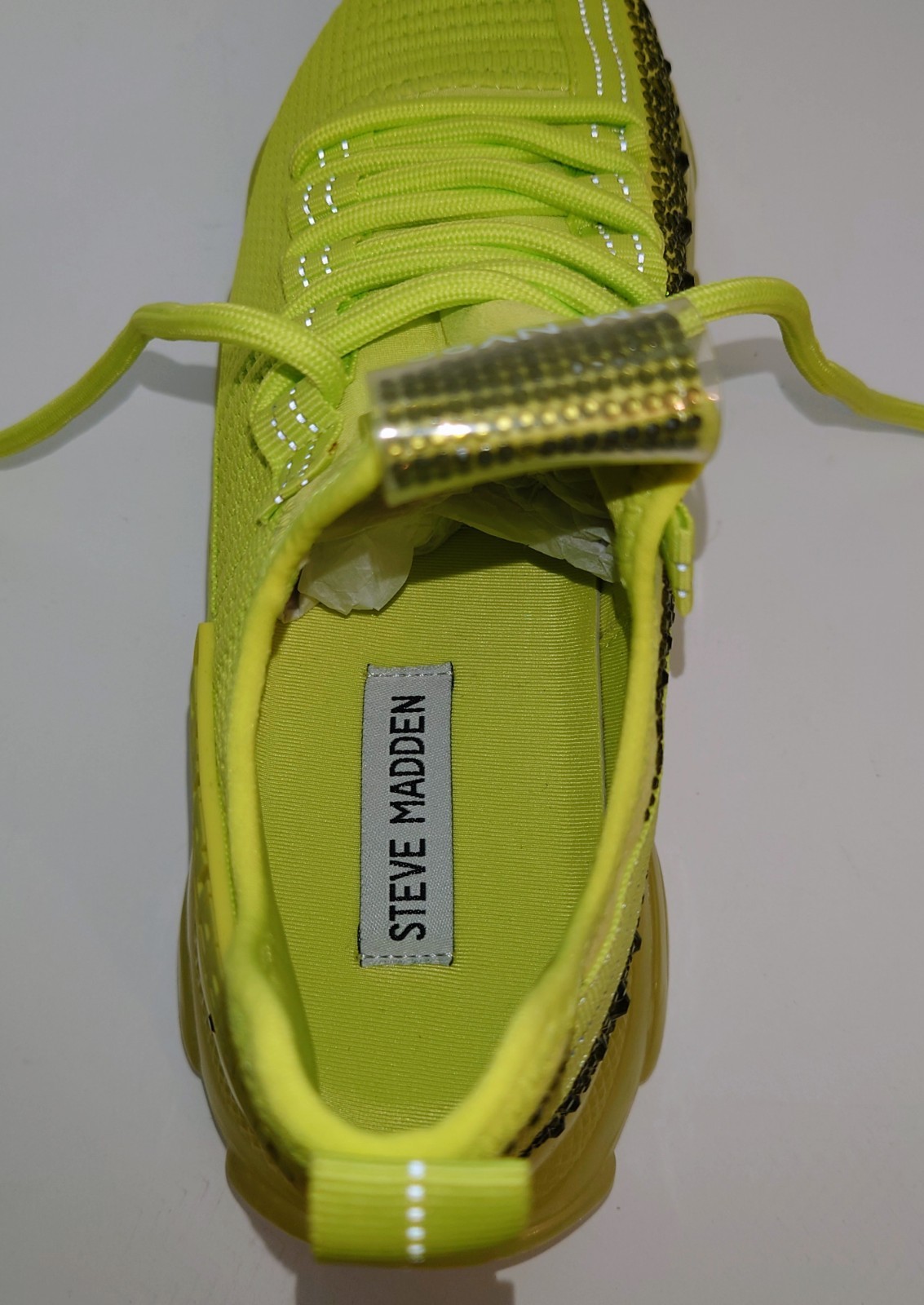 Steve Madden Maxima Knit Rhinestone Neon Yellow SM NY90 Size 8.5