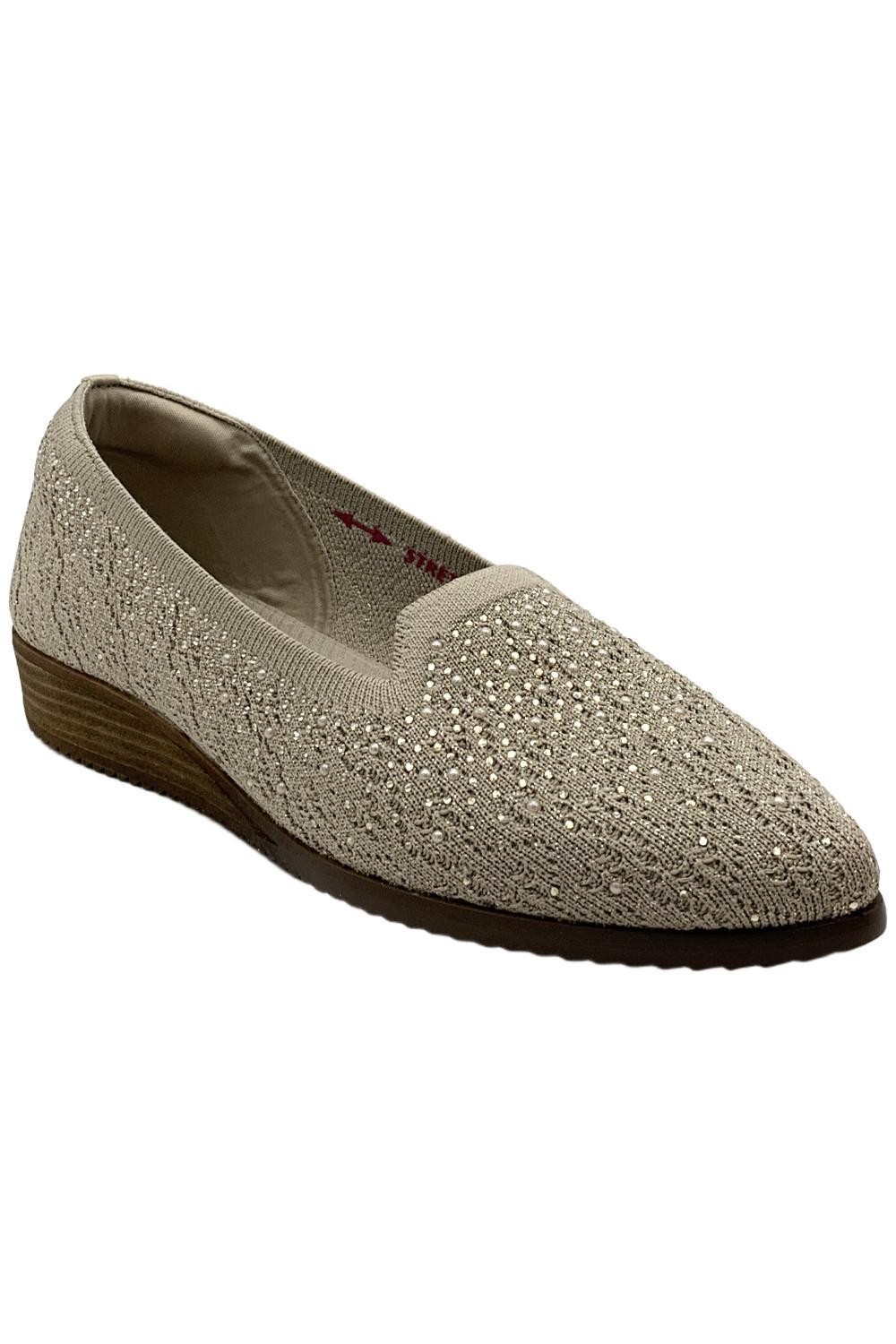 Skechers Women’s Cleo Sawdust Sparkle Knit Skimmers Twinkle Taupe