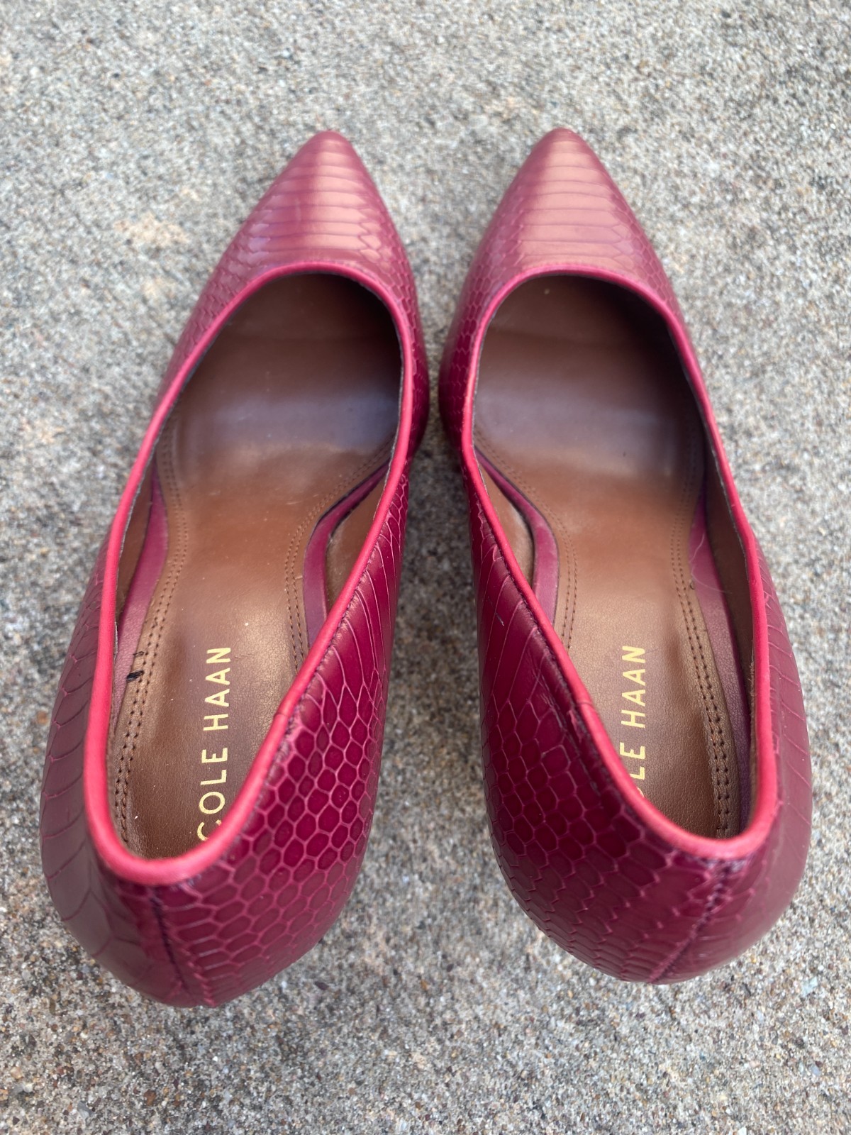 Women’s Cole Haan Burgandy Croc Embossed Leather Pointed Toe Size Heel, Size 6