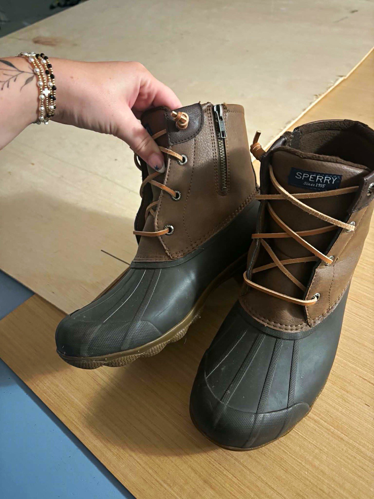 Sperry Women’s Boot Leather Brown/Black Lace-Up Zip Ankle Size 8.5
