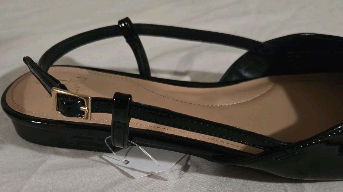 NWT Time and Tru Women’s Peep Toe Slingback Flats – Black / Bone / MultipleSizes