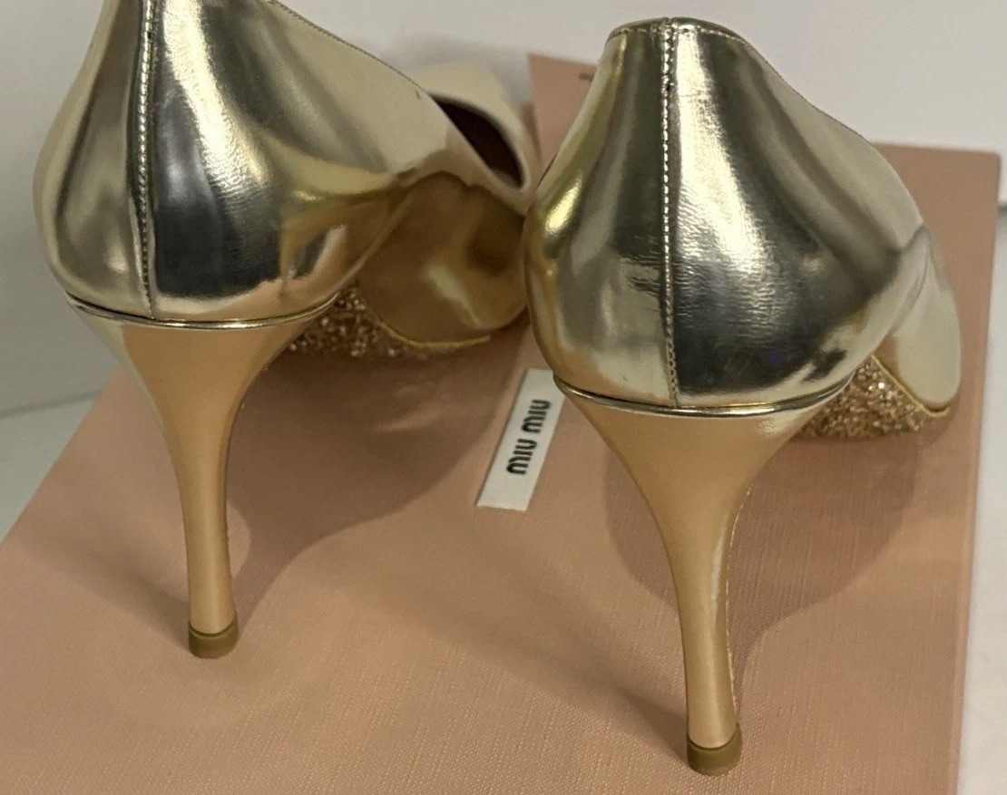 NWT MIU MIUGold Lame Leather GlitterPumps Women’s Size EU 40. US 10-9.5