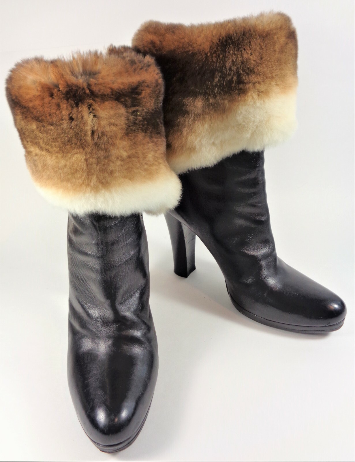 Nando Muzi women’s black leather fur booties EU 38 (US 7 1/2)