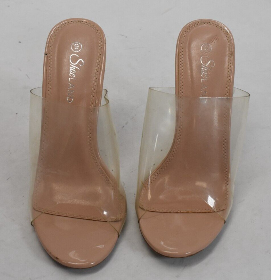 Shoeland Trulia Clear Top Sandals Open Toe 5″ Flat Heel Nude Color Womens Size 9