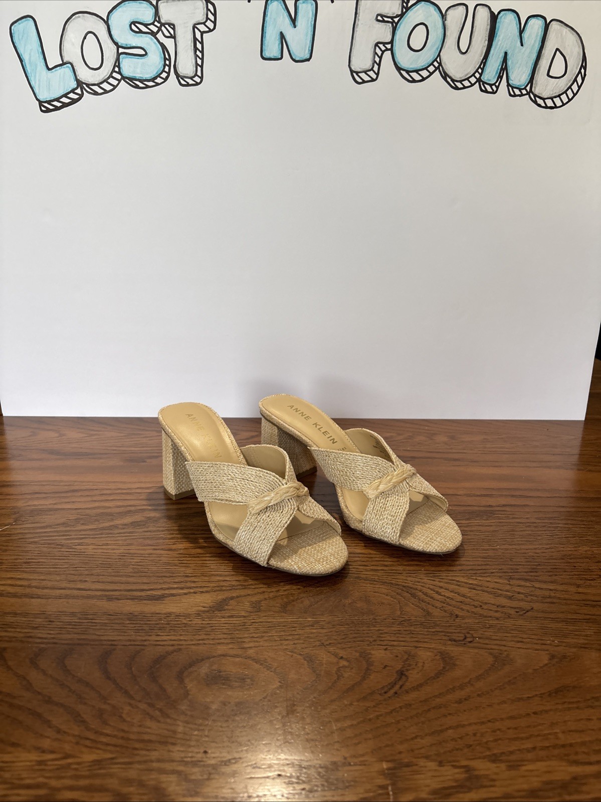 Anne Klein Women’s Size 7 1/2 Atlas Dress Sandals Raffia-Style 2.75 Inch Heels