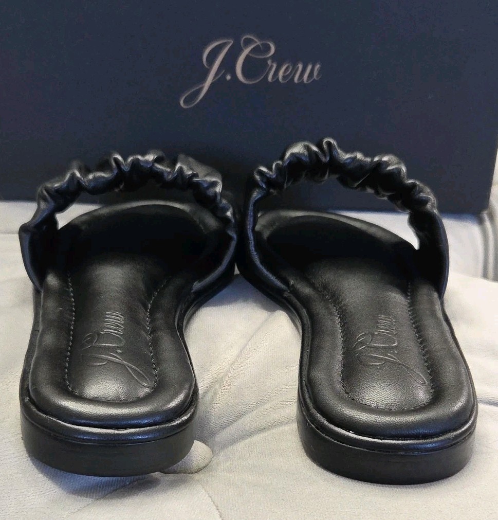 J Crew Single Scrunch Strap Delta Sandal Black Leather Womens Shoes 5 New In Box