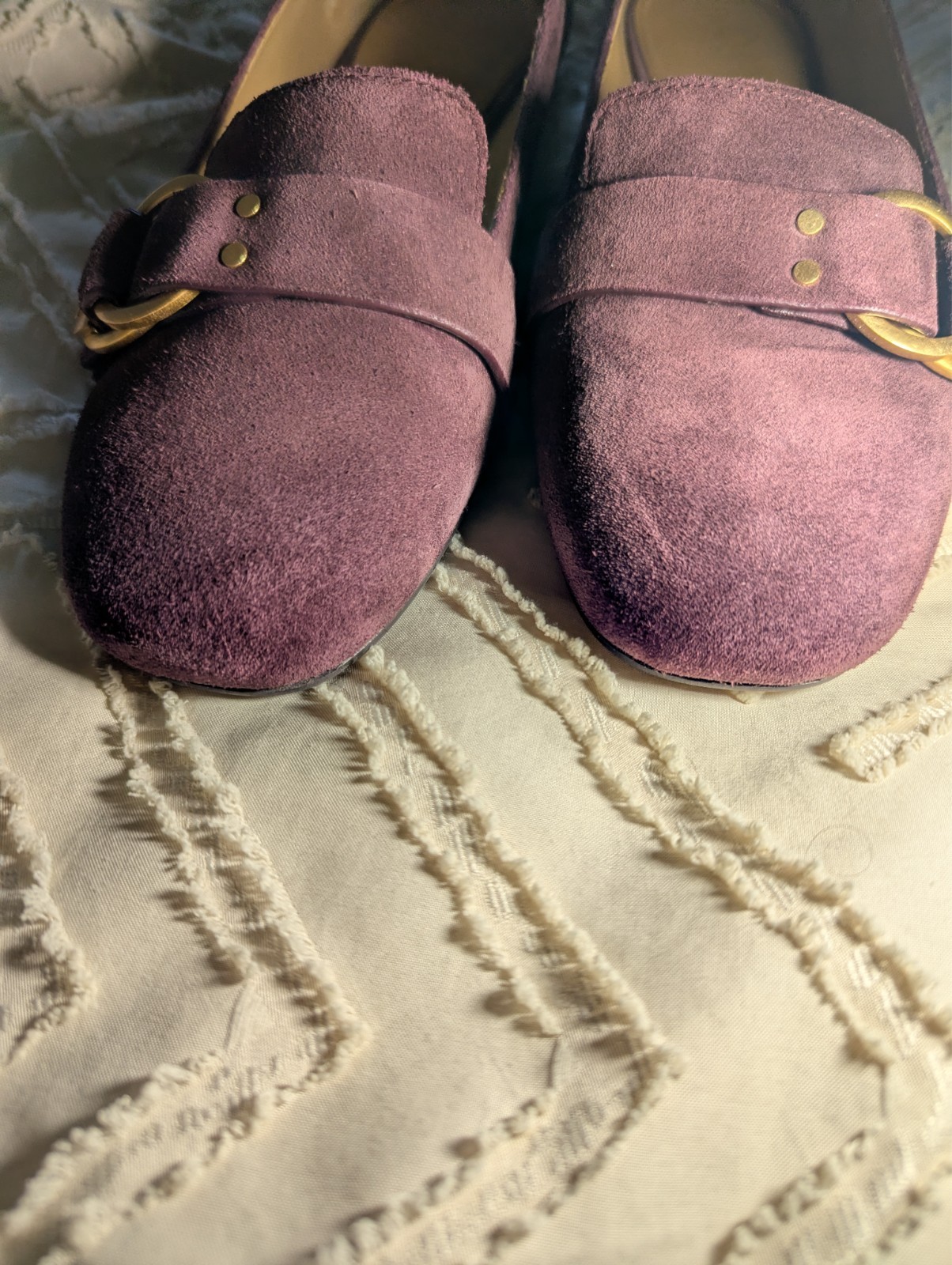 Tory Burch Plum Purple Suede Loafers Gold Buckle Flats Size 10 workshoes