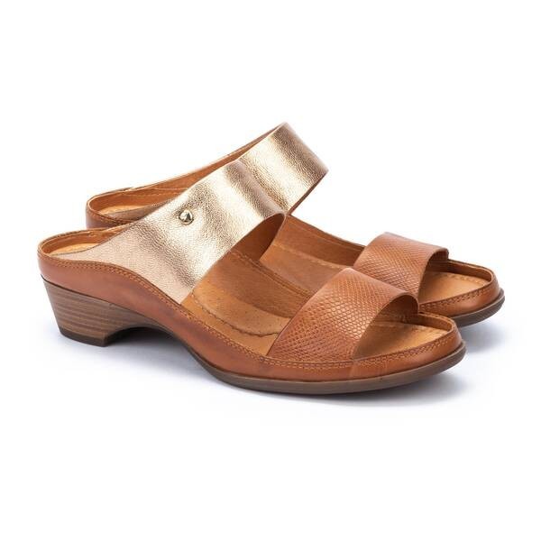 New $169 Pikolinos Huelva Brandy Brown Gold Leather Slip On Sandal 38 7.5 8