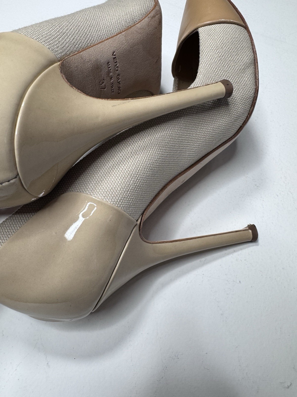 Giuseppe Zanotti Design Italy Canvas Leather Cap Toe Heels Pumps EU 37 Nude