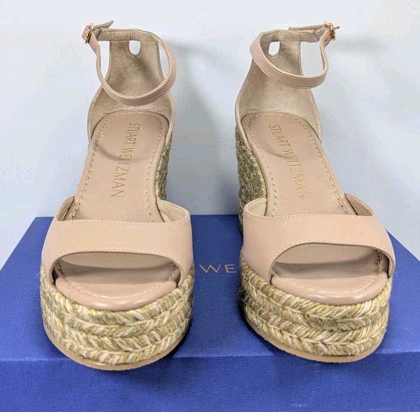 Stuart Weitzman Nudistia Espadrille Wedge Women’s 8.5B Adobe Leather NEW in Box