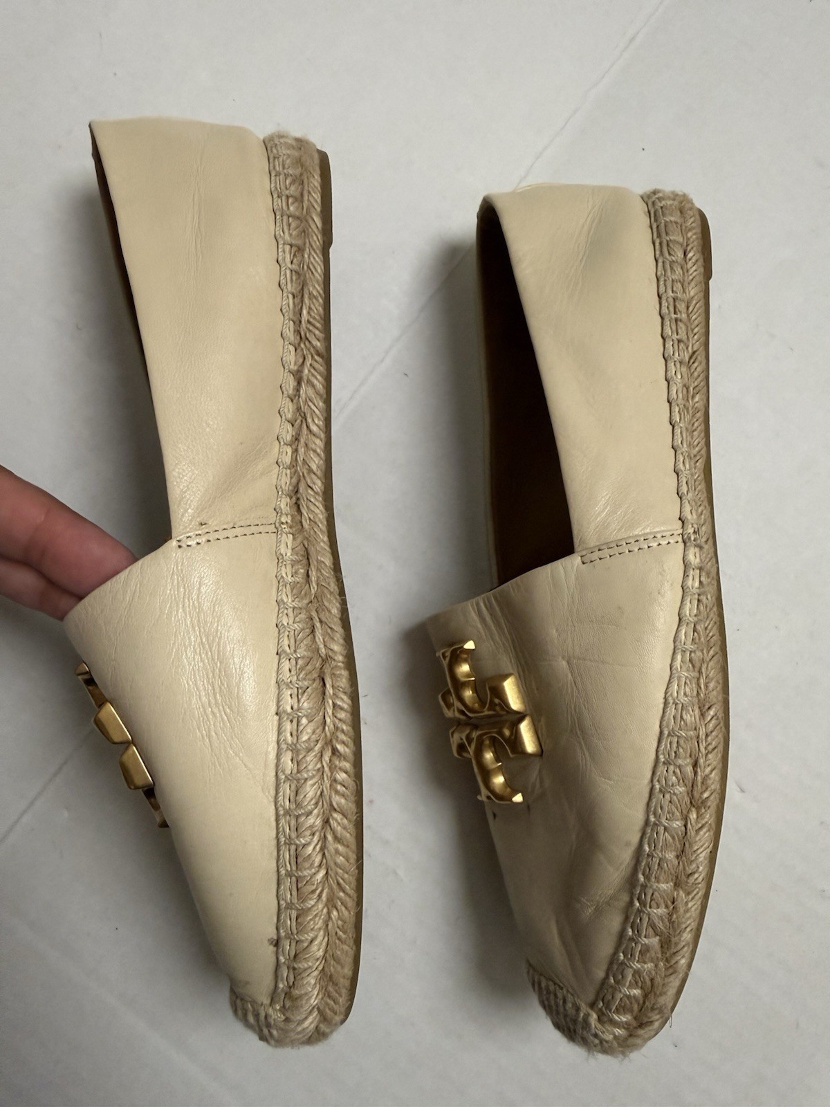 Tory Burch 7 M Eleanor Espadrilles Leather Flats Cream Preowned – Some Wear