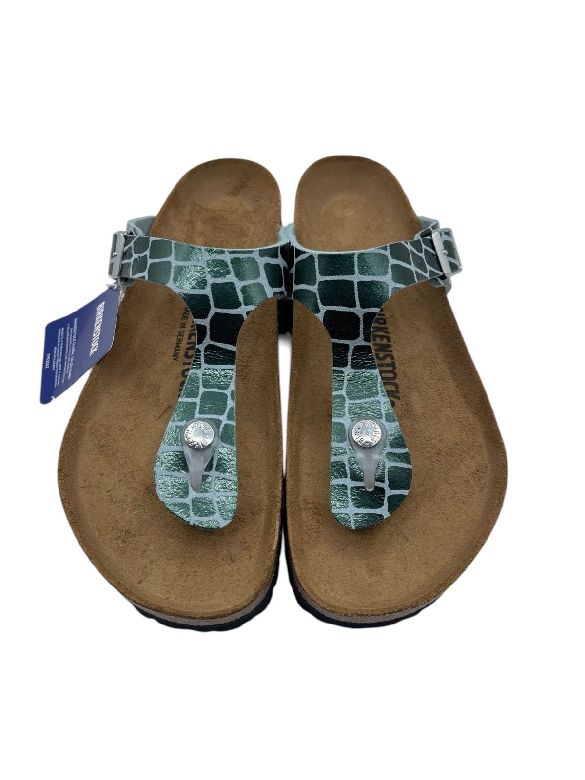 Birkenstock Gizeh Thong Sandals Gator Gleam Pearl Light Mint Silver US W/9