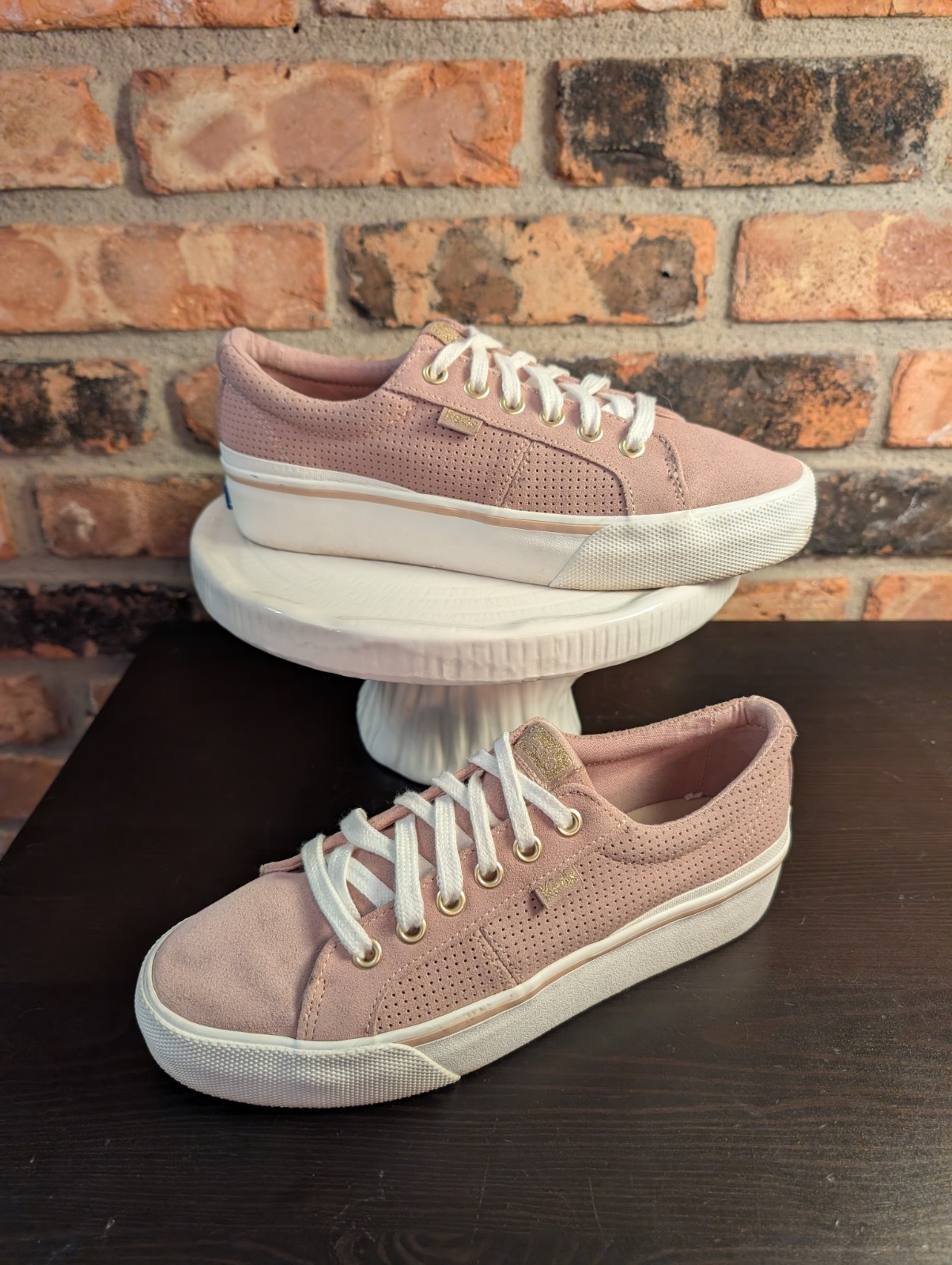 Keds Jump Kick Duo Pink Suede Chunky Platform Sneaker Perforated Preppy Sz 7