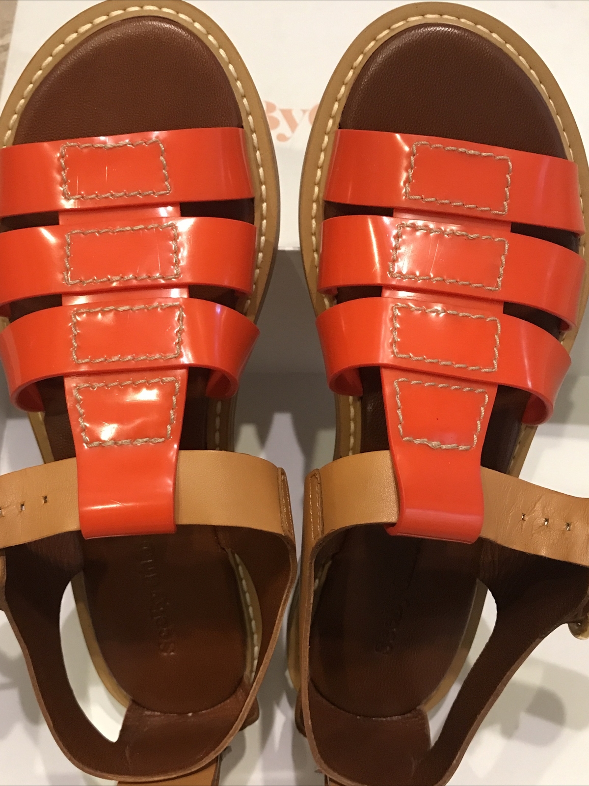 See By Chloe Fisherman Millye Orange Beige PV Rubber Sandals Size 8 38 New