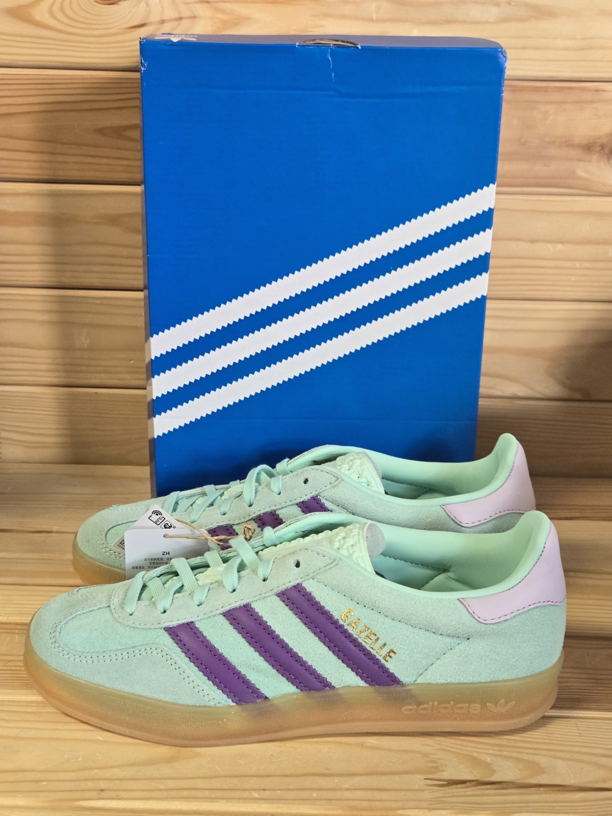 Adidas Gazelle Indoor «Clear Mint Active Purple” Colorway Women Size 8 JQ0192